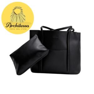 Architessa Black Minimalist Structured Tote Bag – Adult Female, Faux Leather, Oversized & Stylish (USA)